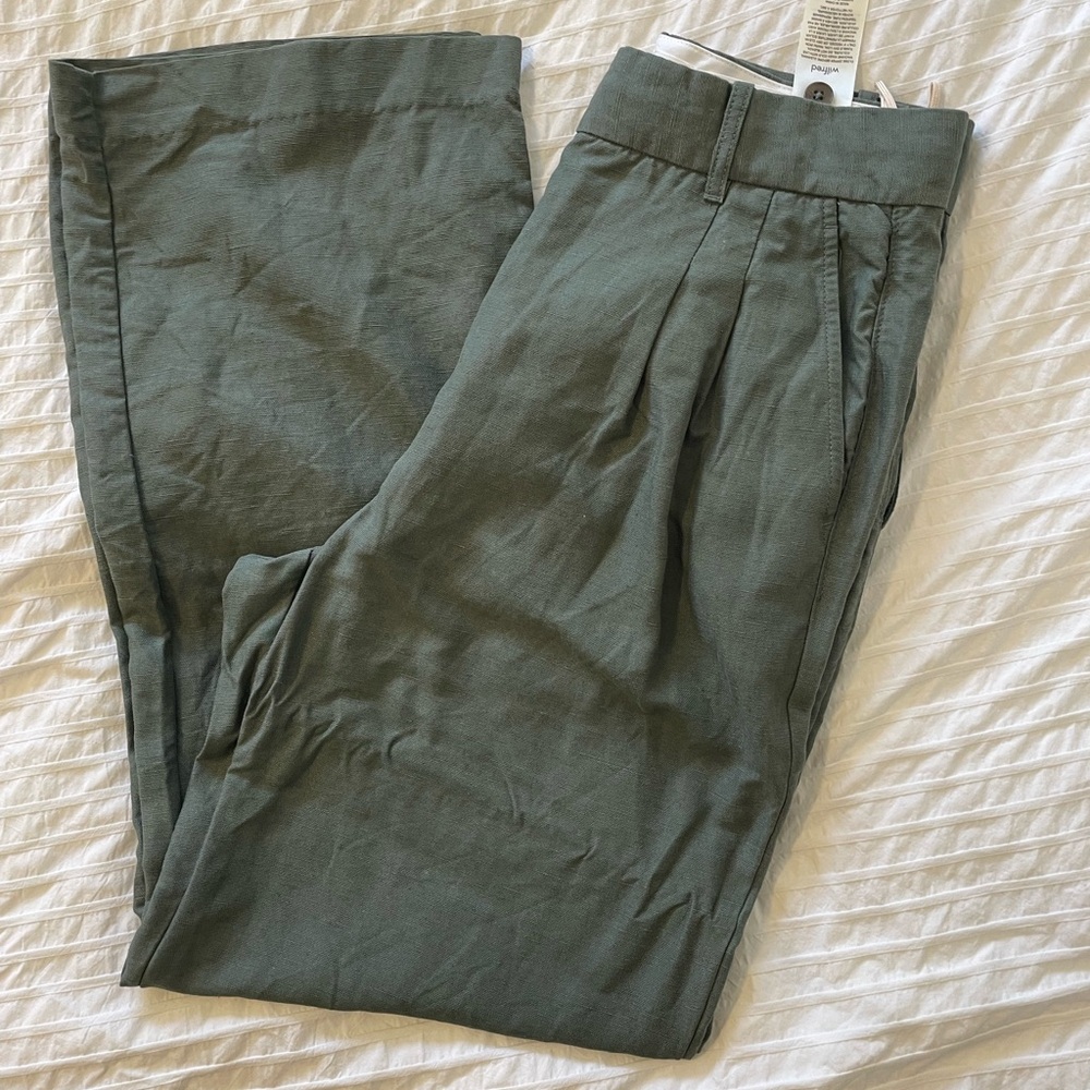 WILFRED- linen blend, pleated olive green trousers, size 10
